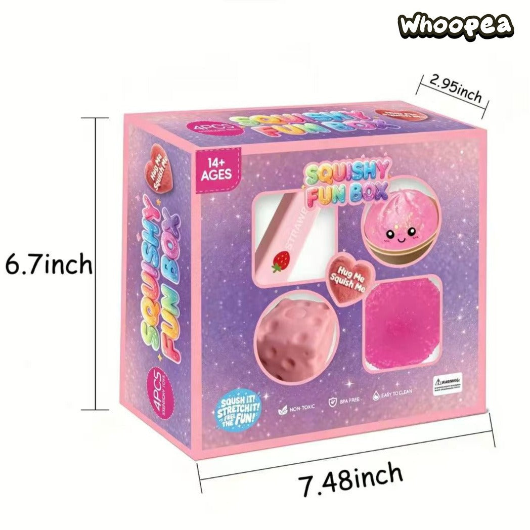4 Pack Soft Squishy Toys Fun Box, Mixed Slow & Fast Rebound