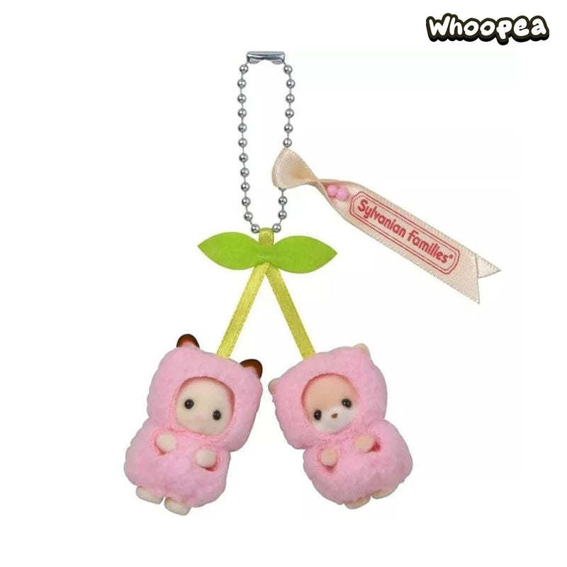 Sylvanian Families Chocolate Rabbit And Fennec Baby Cherry Keychain