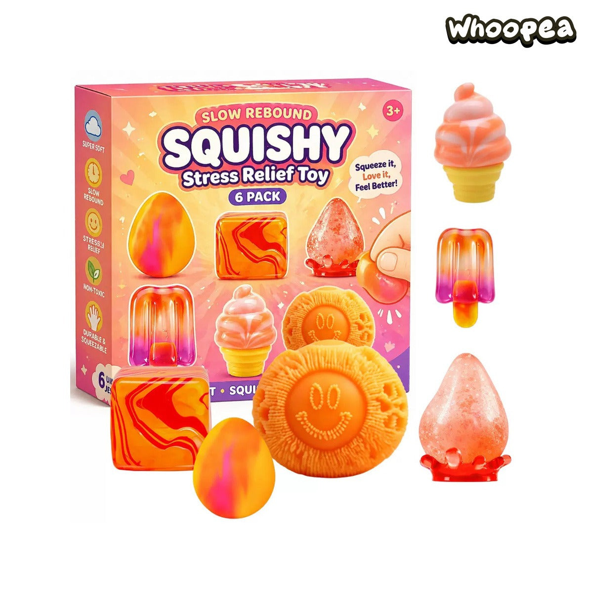 4 Pack Soft Squishy Toys Fun Box, Mixed Slow & Fast Rebound
