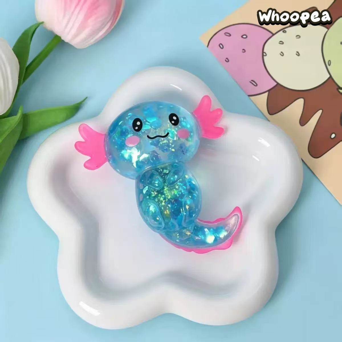 Glitter Crystal Axolotl Slow Rebound TPR Squishy - Sensory Fidget Toy