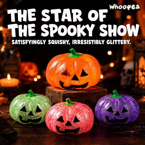 Halloween Glitter Crystal Pumpkin Slow Rising TPR Squishy - Sensory Fidget Toy